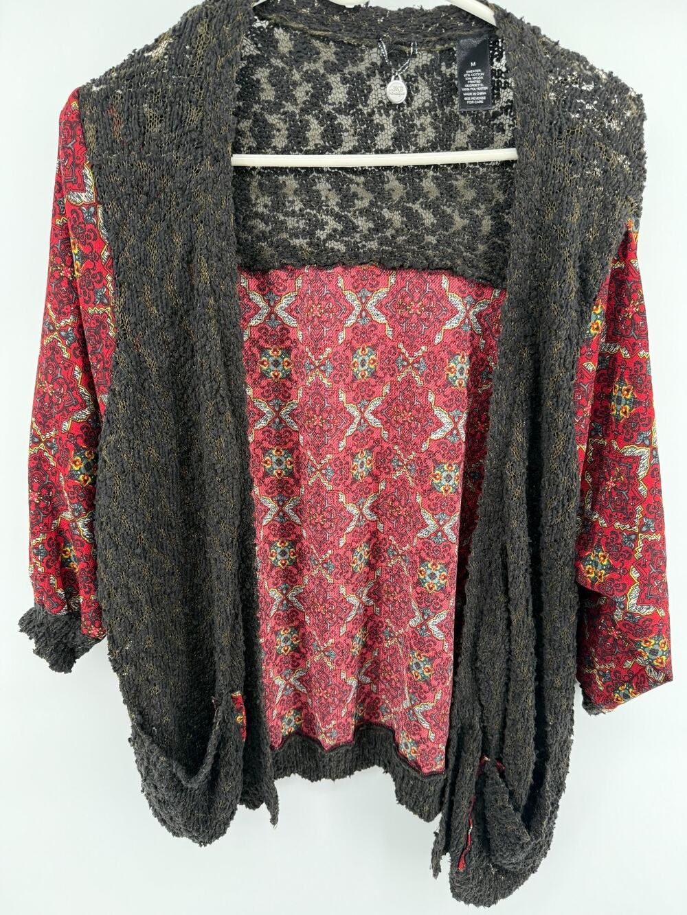 BKE Boutique Boho Open Knit Cardigan Lace Layered Patterned Festival Womens M